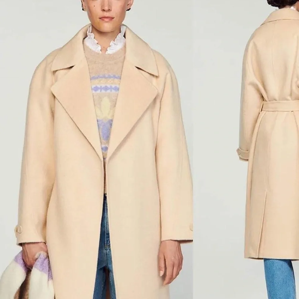 Sandro Cream Wool Coat - Picture 2 of 8